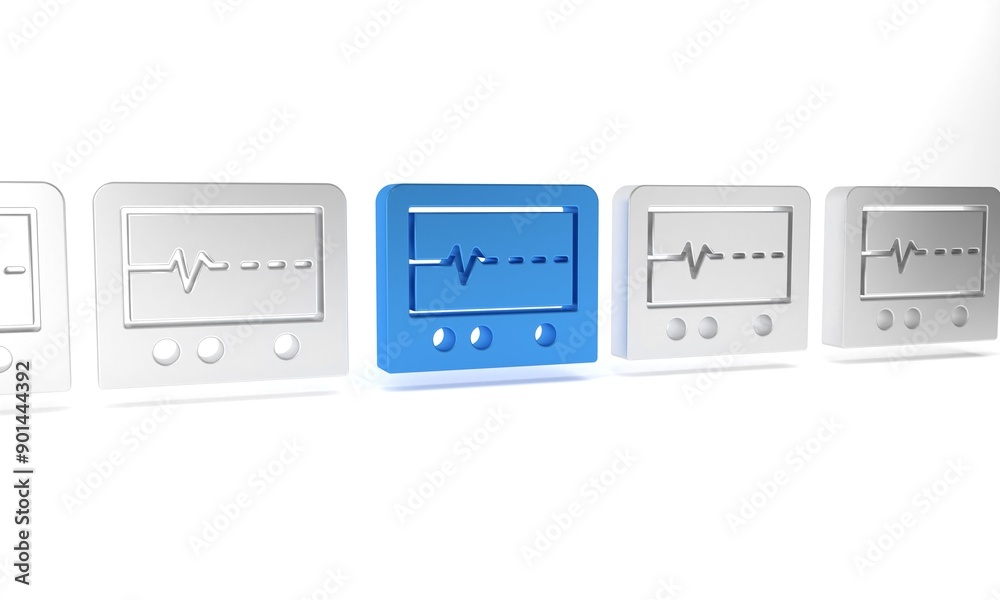 Blue Beat dead in monitor icon isolated on white background. ECG showing death. Minimalism concept. 3D render illustration Blue Beat dead in monitor icon isolated on white background. ECG showing death. Minimalism concept. 3D render illustration