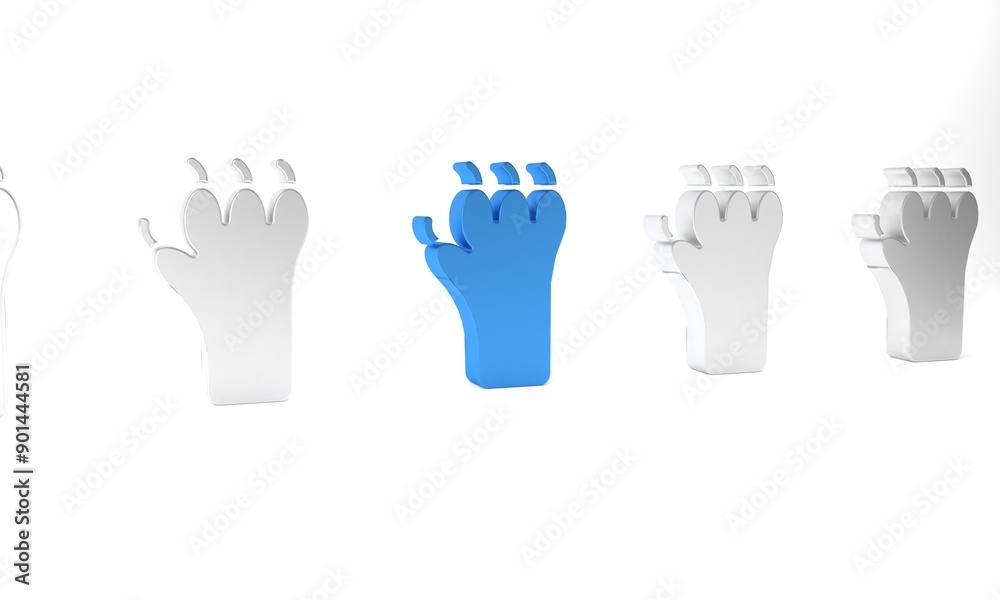 Obraz premium Blue Paw print icon isolated on white background. Dog or cat paw print. Animal track. Minimalism concept. 3D render illustration