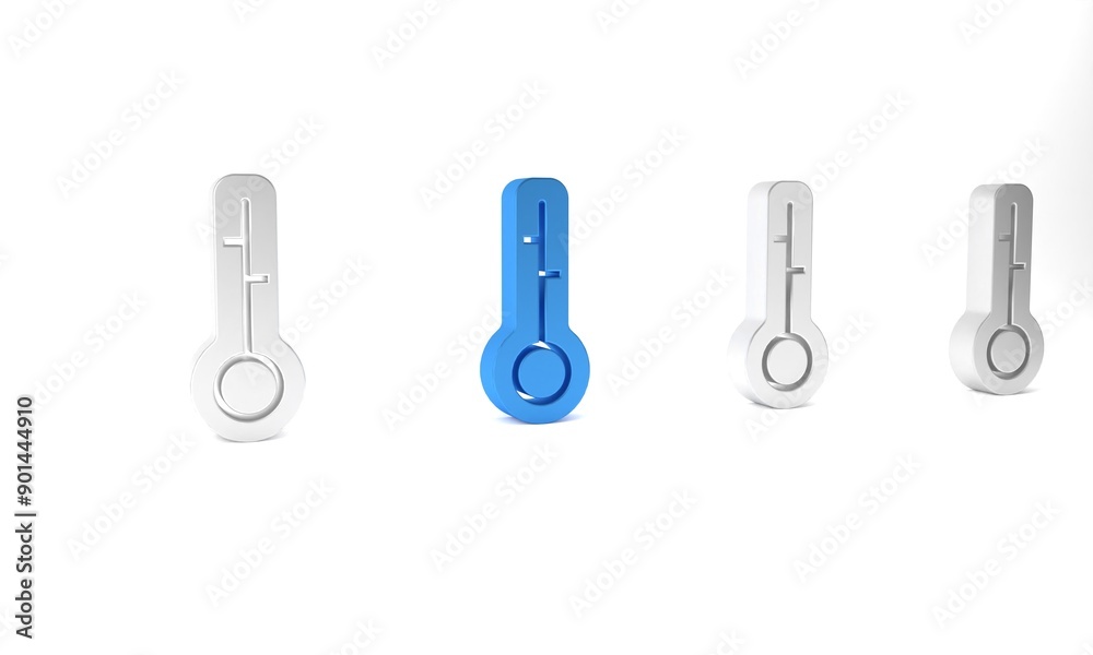 Blue Meteorology thermometer measuring icon isolated on white background. Thermometer equipment showing hot or cold weather. Minimalism concept. 3D render illustration Blue Meteorology thermometer measuring icon isolated on white background. Thermometer equipment showing hot or cold weather. Minimalism concept. 3D render illustration