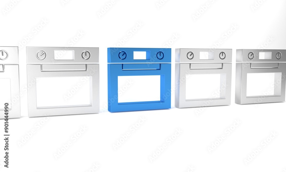 Blue Oven icon isolated on white background. Stove gas oven sign. Minimalism concept. 3D render illustration Blue Oven icon isolated on white background. Stove gas oven sign. Minimalism concept. 3D render illustration