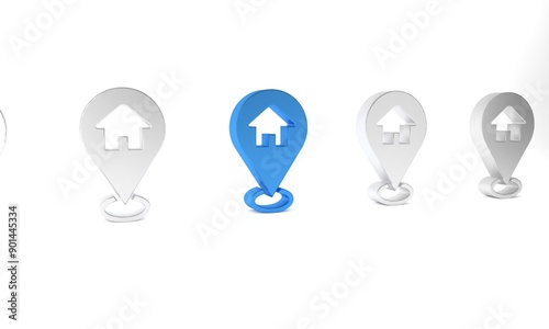 Free Download Blue Map pointer with house icon isolated on white background. Home location marker symbol. Minimalism concept. 3D render illustration - GFXLoad