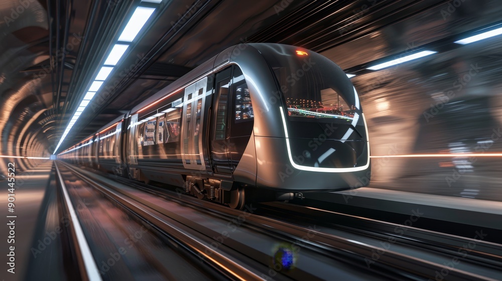 Obraz premium Future Forward Dynamic Urban Train Speeding Through Tunnel Showcasing Vibrant Regeneration Projects