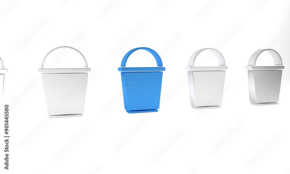 Blue Bucket icon isolated on white background. Minimalism concept. 3D render illustration Blue Bucket icon isolated on white background. Minimalism concept. 3D render illustration