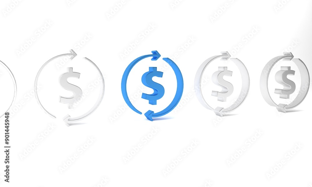Blue Financial growth and dollar coin icon isolated on white background. Increasing revenue. Minimalism concept. 3D render illustration Blue Financial growth and dollar coin icon isolated on white background. Increasing revenue. Minimalism concept. 3D render illustration