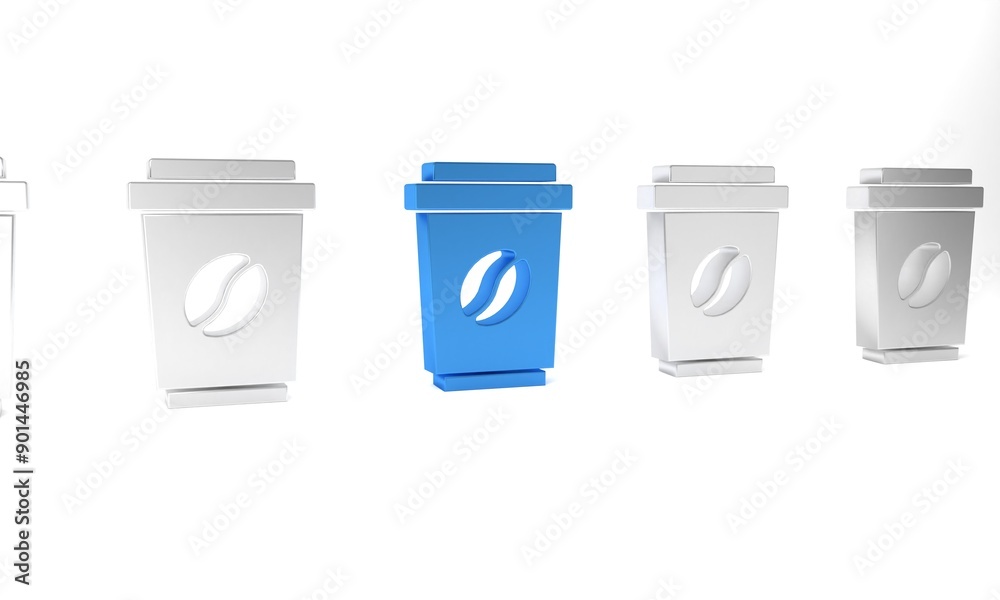 Blue Coffee cup to go icon isolated on white background. Minimalism concept. 3D render illustration Blue Coffee cup to go icon isolated on white background. Minimalism concept. 3D render illustration