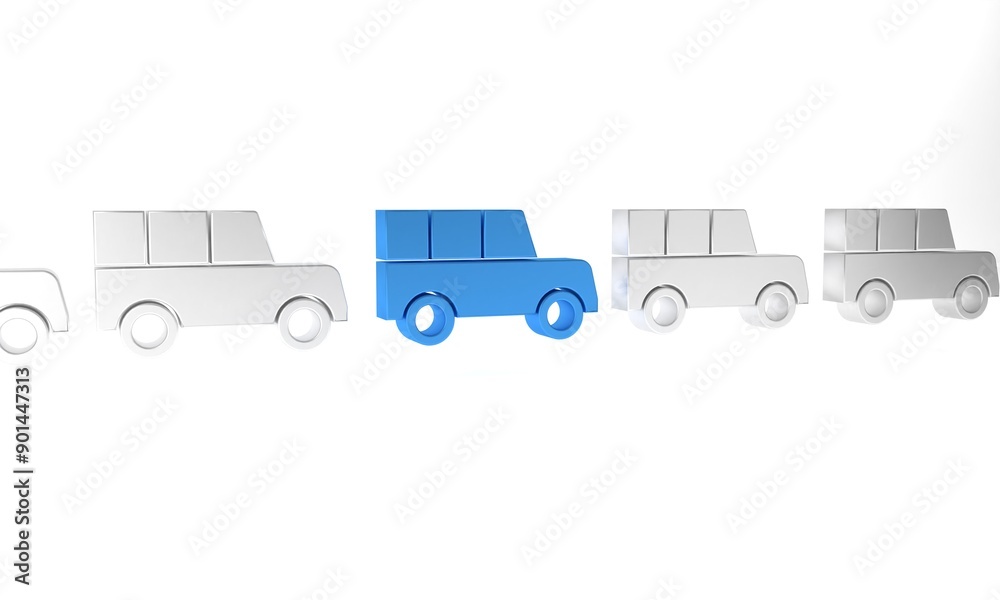 Blue Car icon isolated on white background. Front view. Minimalism concept. 3D render illustration Blue Car icon isolated on white background. Front view. Minimalism concept. 3D render illustration