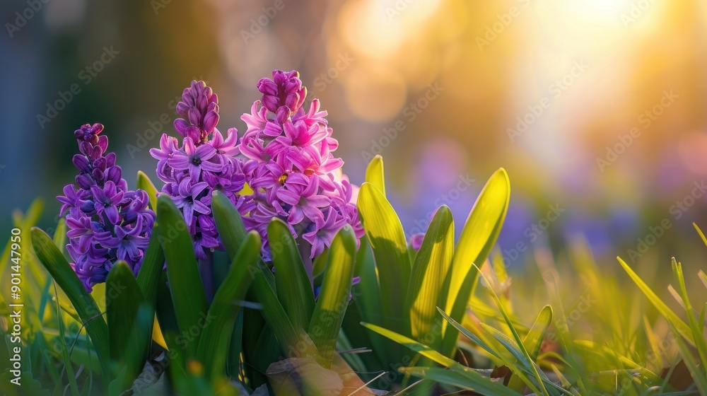 Obraz premium Hyacinths Blooming in the Spring Sunlight