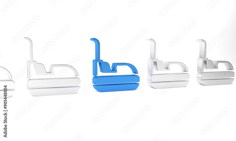 Obraz premium Blue Bumper car icon isolated on white background. Amusement park. Childrens entertainment playground, recreation park. Minimalism concept. 3D render illustration