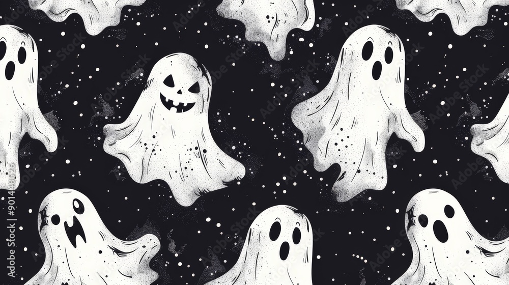 Playful Cartoon Ghost Pattern for Halloween