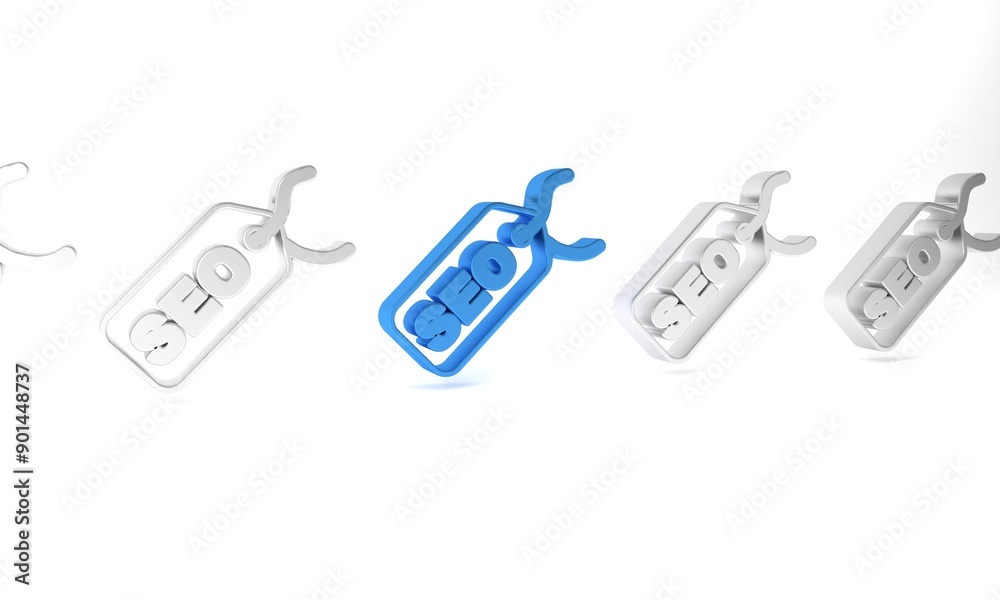 Blue SEO optimization icon isolated on white background. Minimalism concept. 3D render illustration Blue SEO optimization icon isolated on white background. Minimalism concept. 3D render illustration