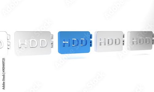 Blue Hard disk drive HDD icon isolated on white background. Minimalism concept. 3D render illustration