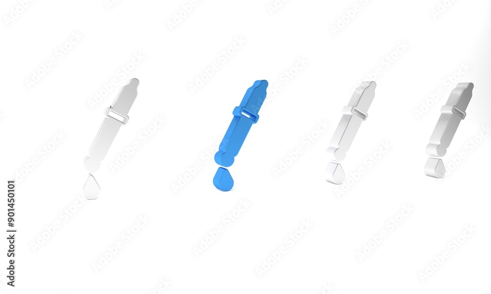 Blue Pipette icon isolated on white background. Element of medical, chemistry lab equipment. Pipette with drop. Medicine symbol. Minimalism concept. 3D render illustration Blue Pipette icon isolated on white background. Element of medical, chemistry lab equipment. Pipette with drop. Medicine symbol. Minimalism concept. 3D render illustration