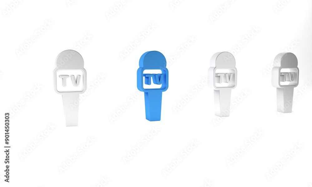 Blue Microphone icon isolated on white background. On air radio mic microphone. Speaker sign. Minimalism concept. 3D render illustration Blue Microphone icon isolated on white background. On air radio mic microphone. Speaker sign. Minimalism concept. 3D render illustration