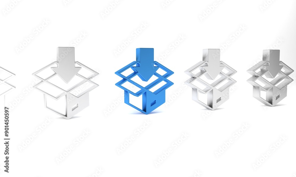 Blue Carton cardboard box icon isolated on white background. Box, package, parcel sign. Delivery and packaging. Minimalism concept. 3D render illustration Blue Carton cardboard box icon isolated on white background. Box, package, parcel sign. Delivery and packaging. Minimalism concept. 3D render illustration
