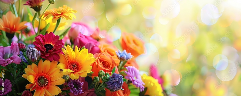 Obraz premium Vibrant Spring Bouquet of Colorful Flowers With Soft Blurred Background