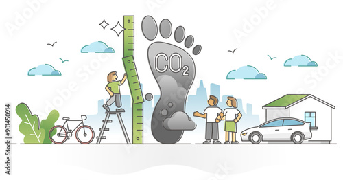 Carbon footprint pollution as CO2 emission environmental impact outline concept, transparent background. Dangerous dioxide effect on planet ecosystem and sustainability illustration.