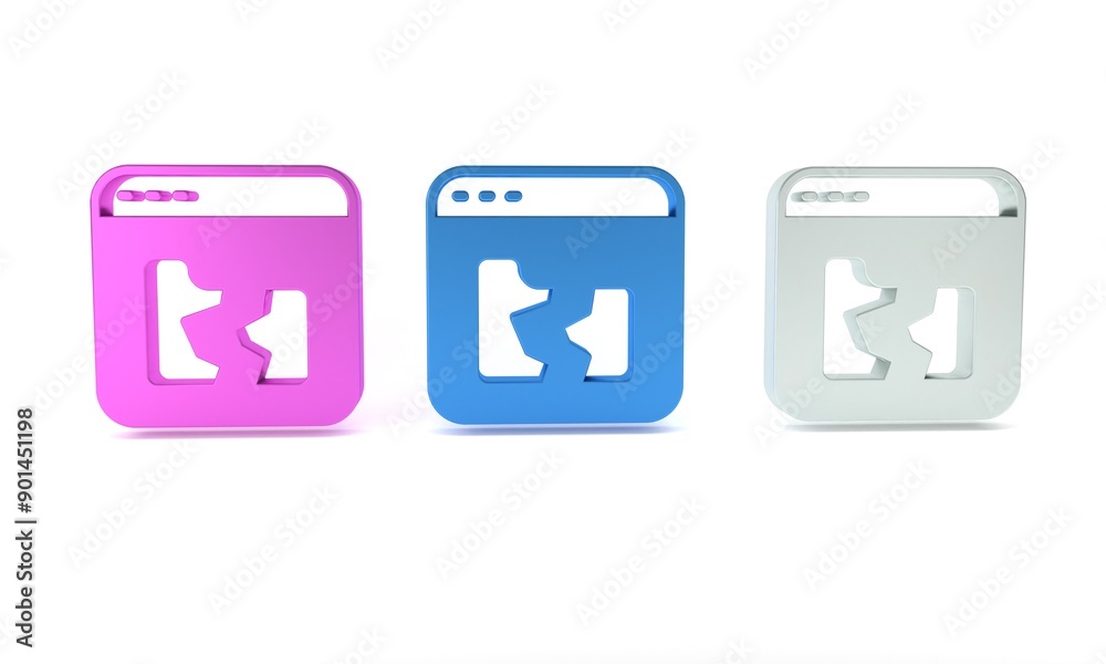 Colorful Broken file icon isolated on white background. Minimalism concept. 3D render illustration Colorful Broken file icon isolated on white background. Minimalism concept. 3D render illustration