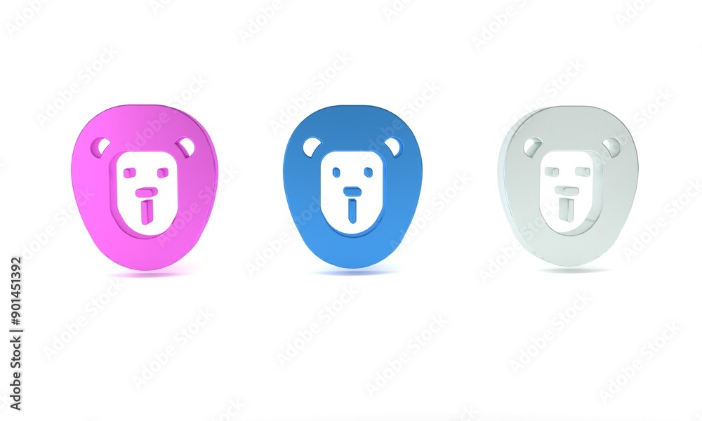 Colorful Wild lion icon isolated on white background. Minimalism concept. 3D render illustration