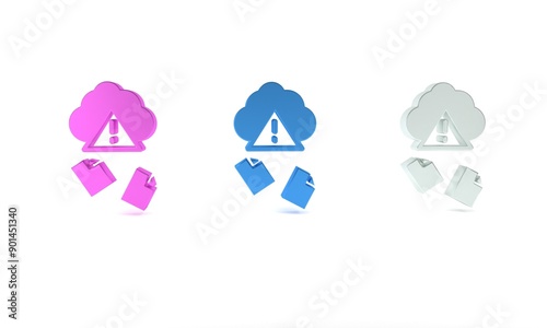 Colorful Cloud hacking icon isolated on white background. Cloud leak. Minimalism concept. 3D render illustration
