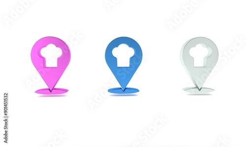 Colorful Chef hat with location icon isolated on white background. Cooking symbol. Cooks hat. Minimalism concept. 3D render illustration Free Download Colorful Chef hat with location icon isolated on white background. Cooking symbol. Cooks hat. Minimalism concept. 3D render illustration - GFXLoad