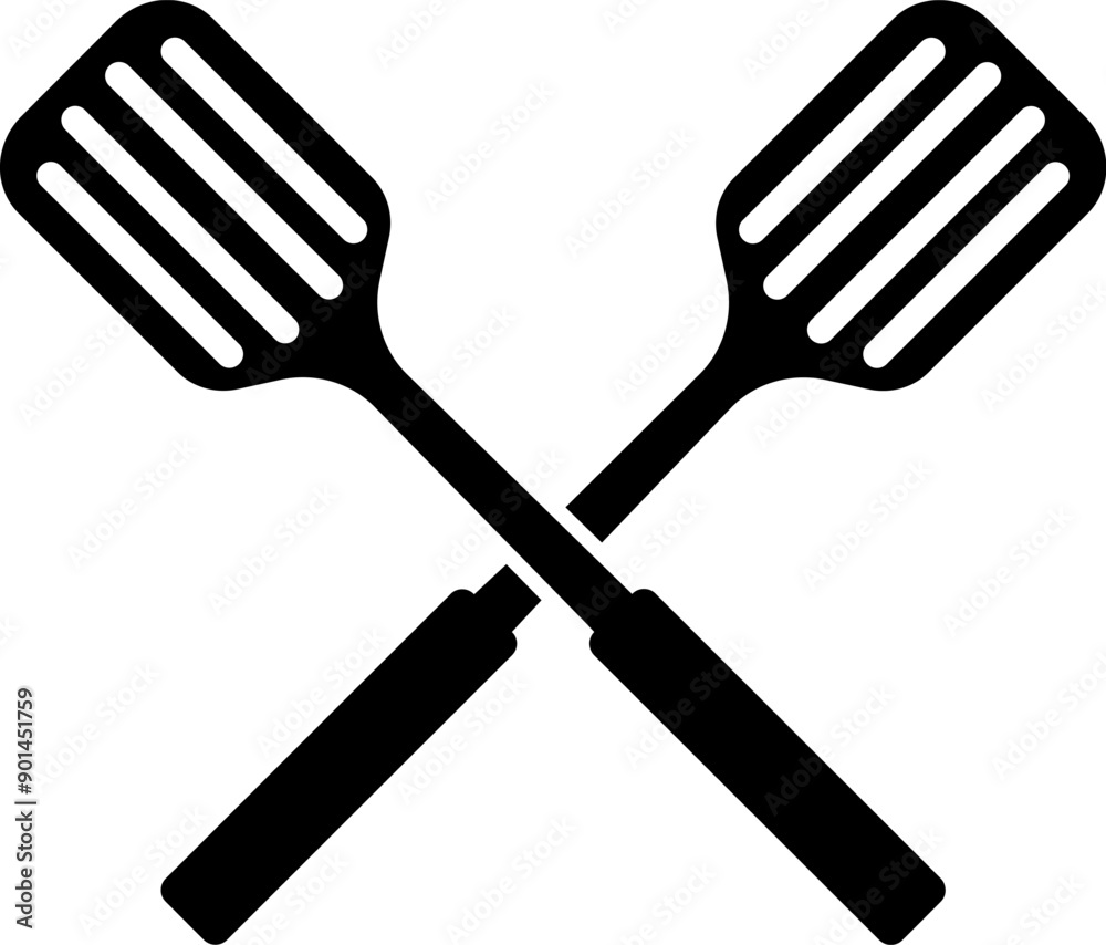 Two crossed spatulas for a grill icon. Vector.