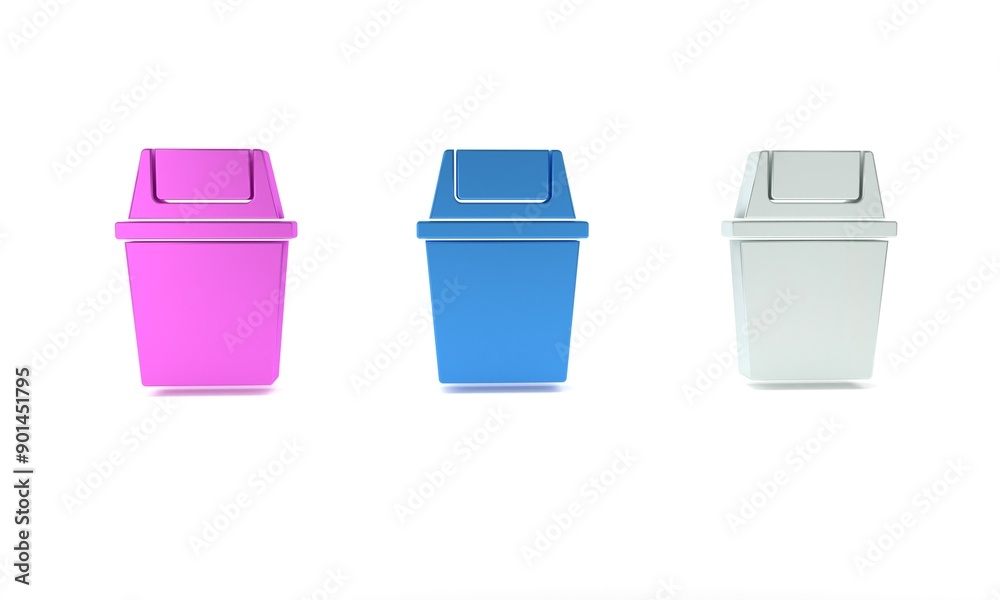 Colorful Trash can icon isolated on white background. Garbage bin sign. Recycle basket icon. Office trash icon. Minimalism concept. 3D render illustration Colorful Trash can icon isolated on white background. Garbage bin sign. Recycle basket icon. Office trash icon. Minimalism concept. 3D render illustration