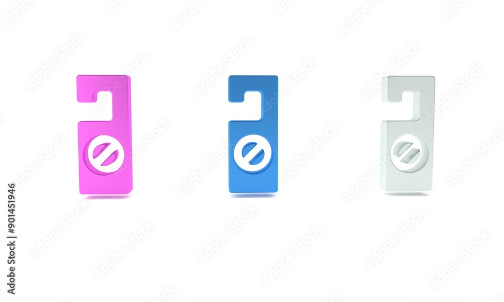 Colorful Please do not disturb icon isolated on white background. Hotel Door Hanger Tags. Minimalism concept. 3D render illustration Colorful Please do not disturb icon isolated on white background. Hotel Door Hanger Tags. Minimalism concept. 3D render illustration