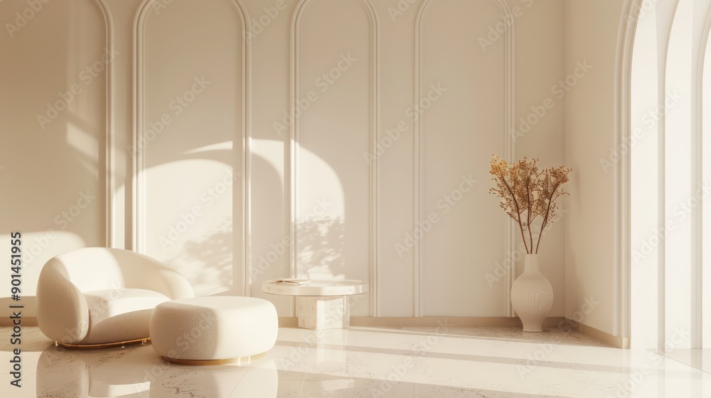 A white room with a white couch and a white table A white room with a white couch and a white table