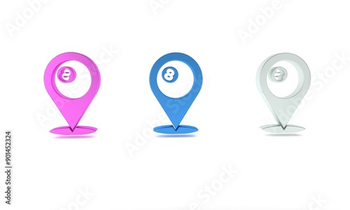 Free Download Colorful Map pointer with billiard pool snooker ball with number 8 icon isolated on white background. Minimalism concept. 3D render illustration - GFXLoad