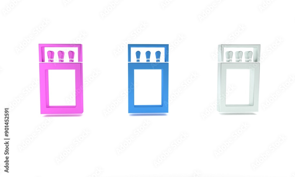 Colorful Open matchbox and matches icon isolated on white background. Minimalism concept. 3D render illustration Colorful Open matchbox and matches icon isolated on white background. Minimalism concept. 3D render illustration