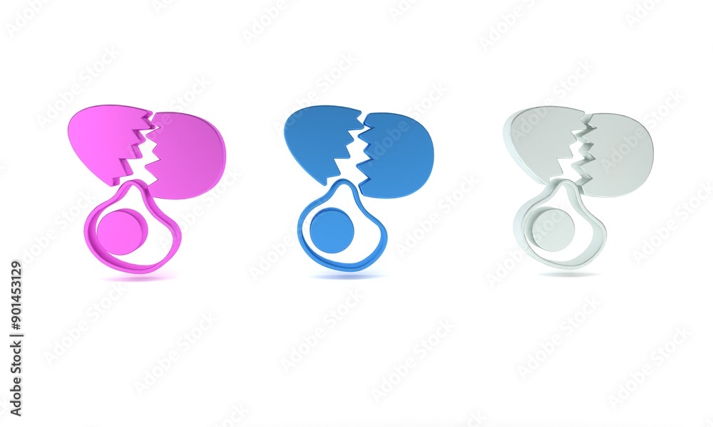 Colorful Broken egg icon isolated on white background. Happy Easter. Minimalism concept. 3D render illustration