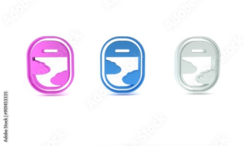 Free Download Colorful Airplane window icon isolated on white background. Aircraft porthole. Minimalism concept. 3D render illustration - GFXLoad