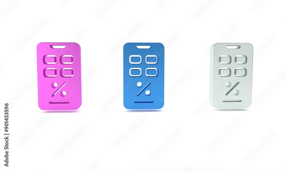 Colorful Percent discount and mobile phone icon isolated on white background. Sale percentage - price label, tag. Minimalism concept. 3D render illustration Colorful Percent discount and mobile phone icon isolated on white background. Sale percentage - price label, tag. Minimalism concept. 3D render illustration