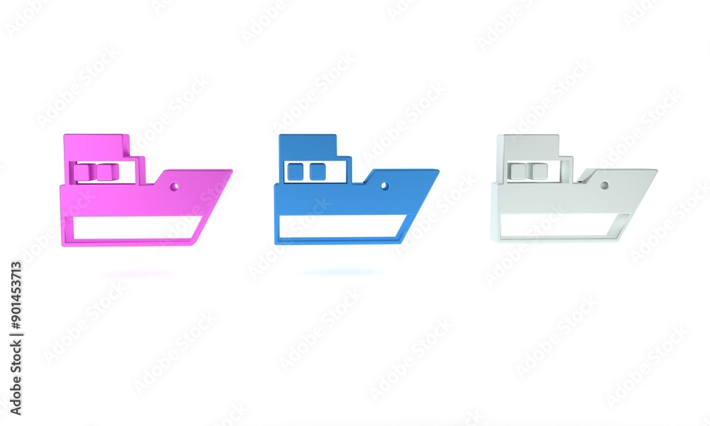 Colorful Ship line path of ship sea route with start point GPS and black line icon isolated on white background. Minimalism concept. 3D render illustration Colorful Ship line path of ship sea route with start point GPS and black line icon isolated on white background. Minimalism concept. 3D render illustration