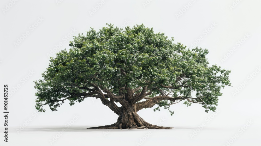 Grand Chamchuri tree featuring a large trunk and elegantly branched leaves, standing out against a simple white background. Grand Chamchuri tree featuring a large trunk and elegantly branched leaves, standing out against a simple white background.