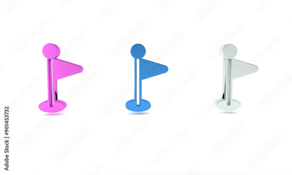Colorful Flag icon isolated on white background. Location marker symbol. Minimalism concept. 3D render illustration Colorful Flag icon isolated on white background. Location marker symbol. Minimalism concept. 3D render illustration