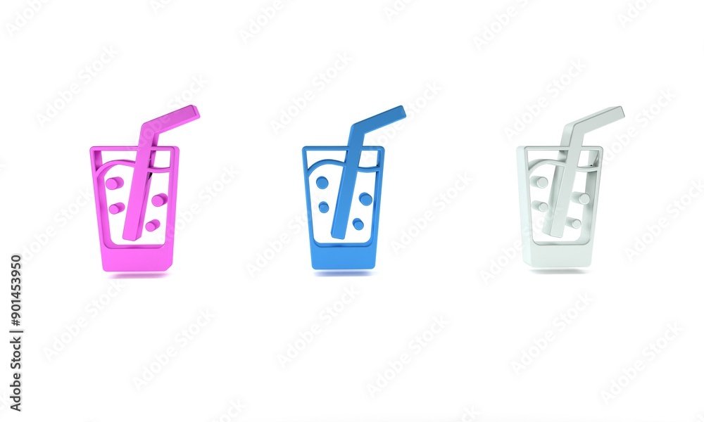 Colorful Glass with water icon isolated on white background. Soda glass. Minimalism concept. 3D render illustration Colorful Glass with water icon isolated on white background. Soda glass. Minimalism concept. 3D render illustration