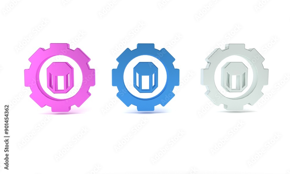 Colorful 3D printer setting icon isolated on white background. 3d printing. Minimalism concept. 3D render illustration Colorful 3D printer setting icon isolated on white background. 3d printing. Minimalism concept. 3D render illustration