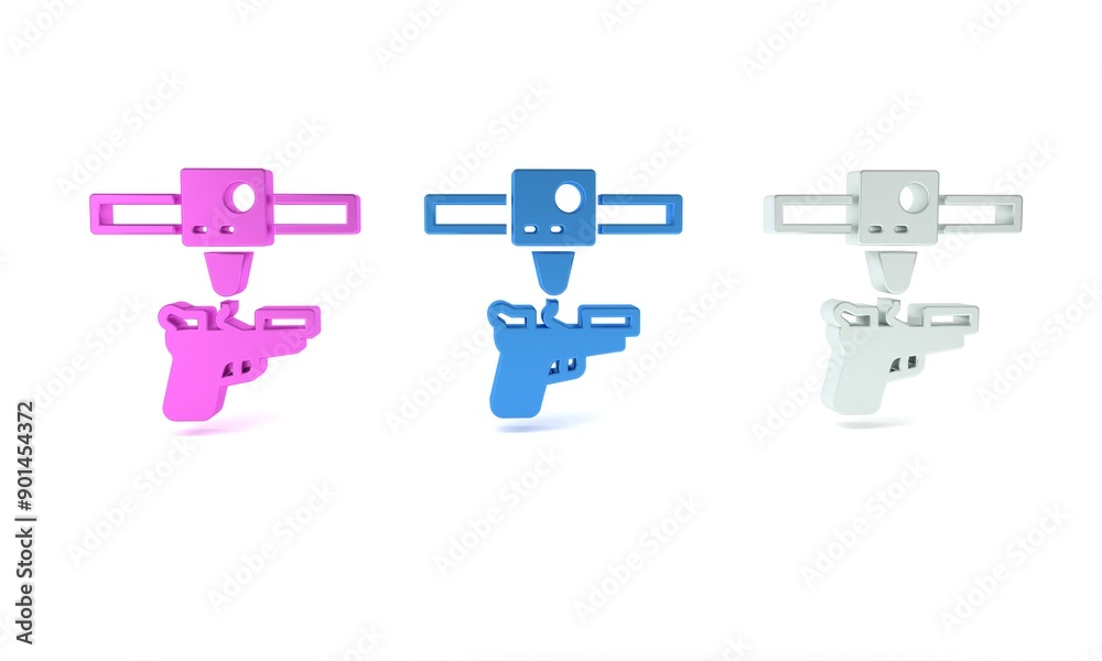 Obraz premium Colorful 3D printer gun icon isolated on white background. 3d printing. Minimalism concept. 3D render illustration