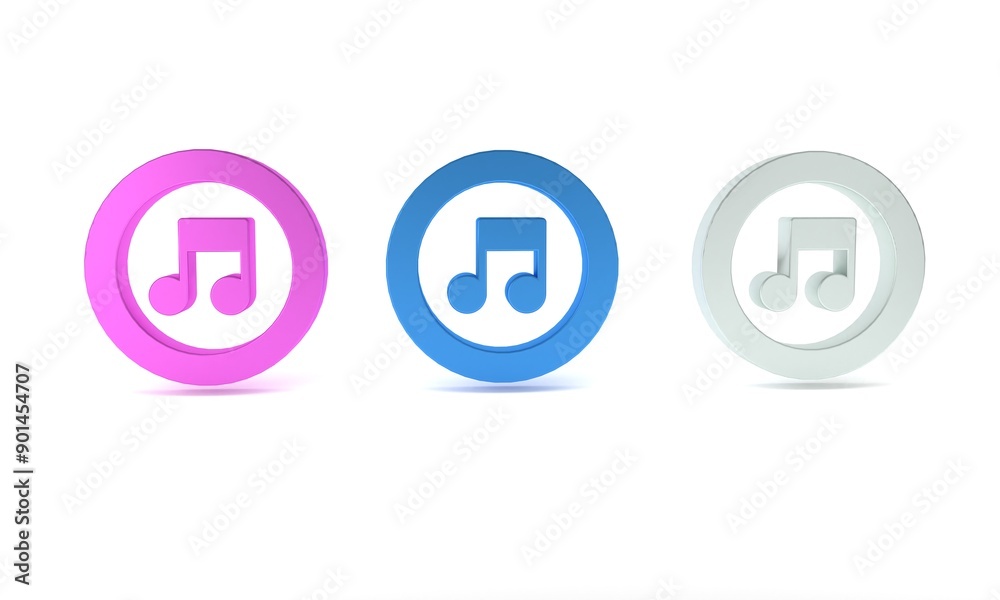 Colorful Music note, tone icon isolated on white background. Minimalism concept. 3D render illustration Colorful Music note, tone icon isolated on white background. Minimalism concept. 3D render illustration
