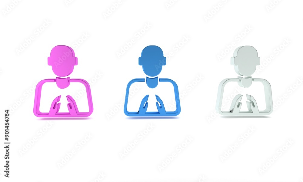 Colorful Hands in praying position icon isolated on white background. Prayer to god with faith and hope. Minimalism concept. 3D render illustration Colorful Hands in praying position icon isolated on white background. Prayer to god with faith and hope. Minimalism concept. 3D render illustration