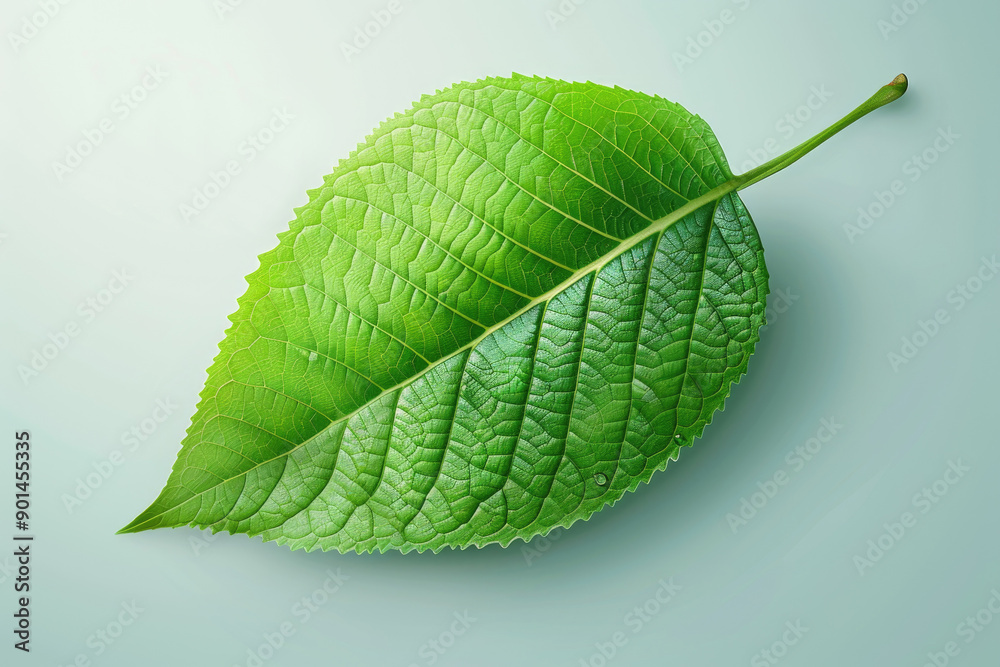 Obraz premium Explore this beautifully illustrated vibrant green leaf, highlighting intricate textures, perfect for nature-themed projects and designs.
