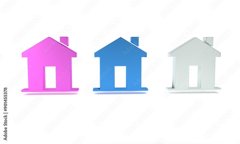 Colorful House icon isolated on white background. Real estate agency or cottage town elite class. Minimalism concept. 3D render illustration Colorful House icon isolated on white background. Real estate agency or cottage town elite class. Minimalism concept. 3D render illustration
