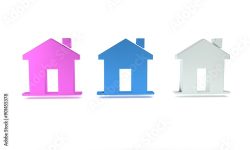 Colorful House icon isolated on white background. Real estate agency or cottage town elite class. Minimalism concept. 3D render illustration