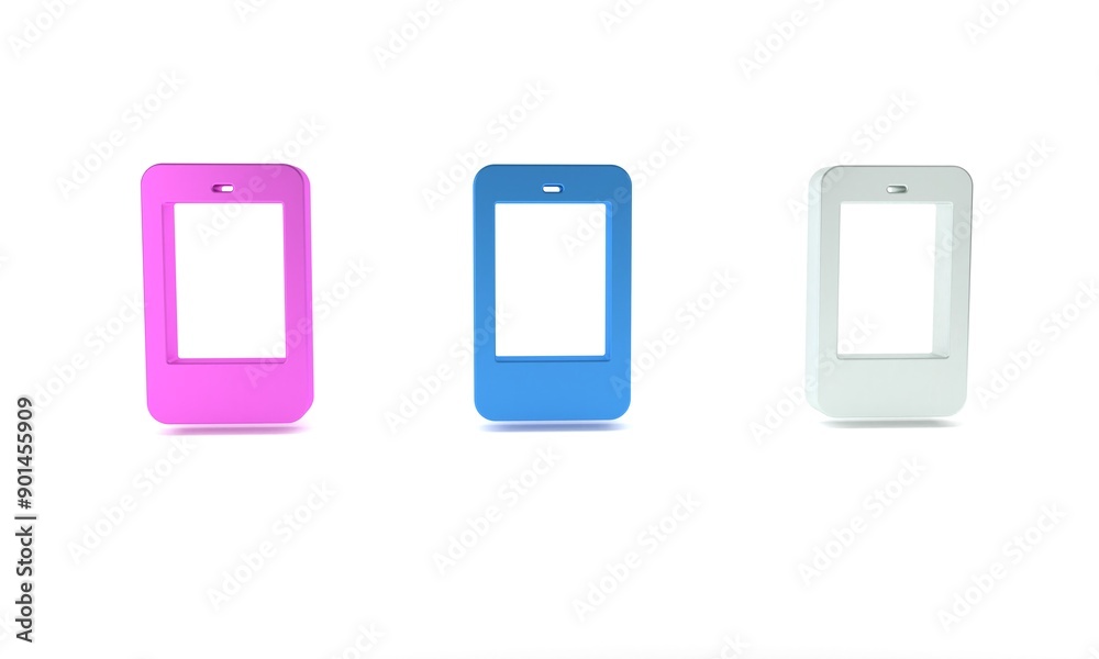 Colorful Smartphone, mobile phone icon isolated on white background. Minimalism concept. 3D render illustration Colorful Smartphone, mobile phone icon isolated on white background. Minimalism concept. 3D render illustration