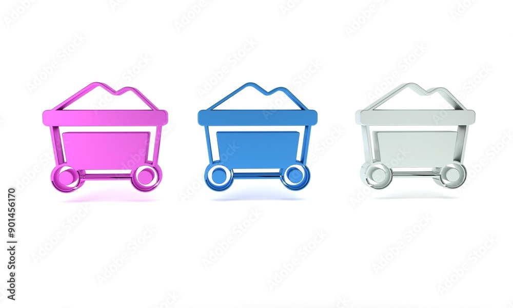 Colorful Mine cart with gold icon isolated on white background. Minimalism concept. 3D render illustration Colorful Mine cart with gold icon isolated on white background. Minimalism concept. 3D render illustration