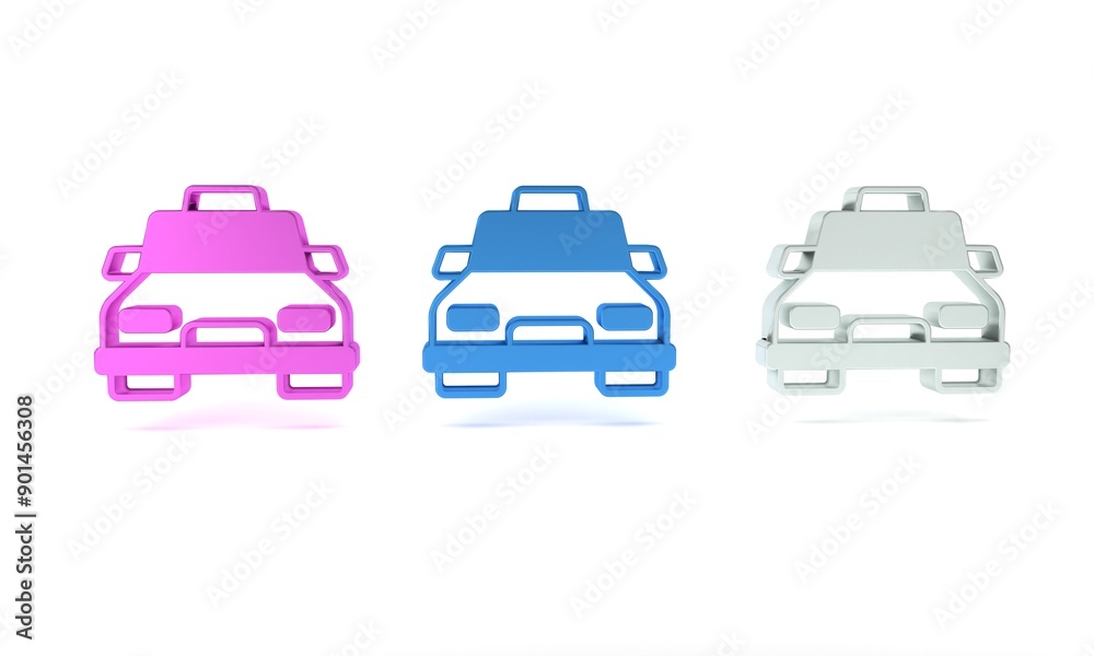 Colorful Taxi car icon isolated on white background. Minimalism concept. 3D render illustration Colorful Taxi car icon isolated on white background. Minimalism concept. 3D render illustration