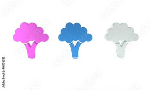 Colorful Broccoli icon isolated on white background. Minimalism concept. 3D render illustration