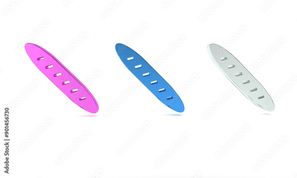 Colorful French baguette bread icon isolated on white background. Minimalism concept. 3D render illustration Colorful French baguette bread icon isolated on white background. Minimalism concept. 3D render illustration