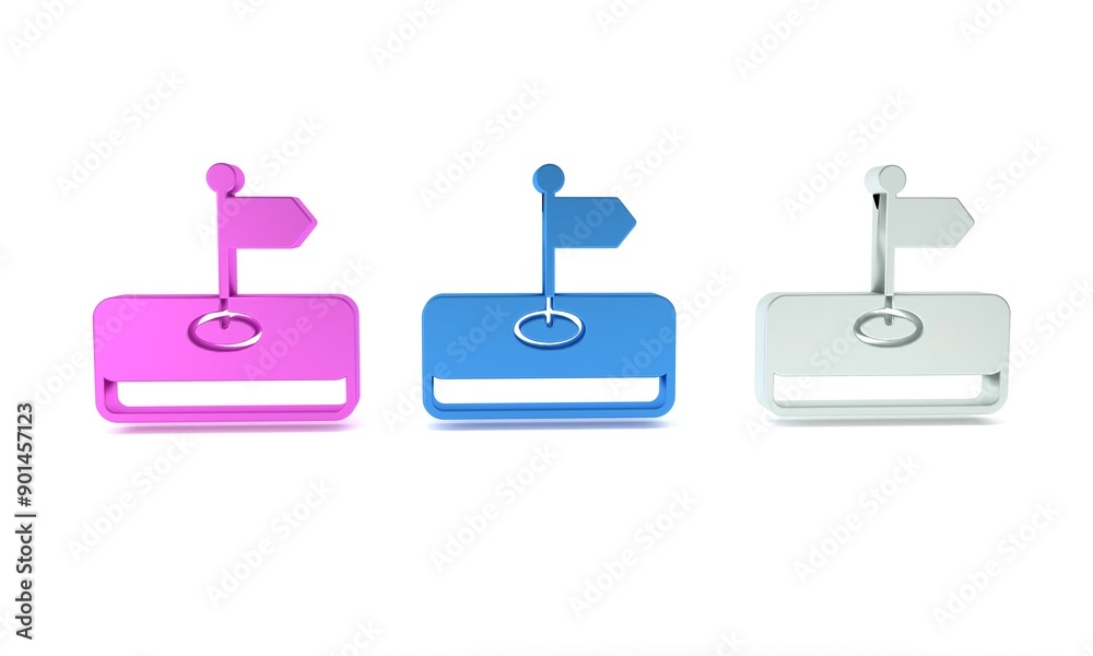 Colorful Flag icon isolated on white background. Location marker symbol. Minimalism concept. 3D render illustration Colorful Flag icon isolated on white background. Location marker symbol. Minimalism concept. 3D render illustration